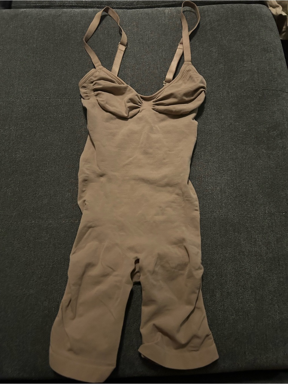 SKIMS-Nude/Tan Shapewear Bodysuit with Adjustable Straps